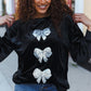 Home For The Holiday Silver Sequin Bow Velvet Pullover Top