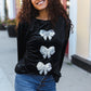 Home For The Holiday Silver Sequin Bow Velvet Pullover Top