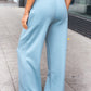 Weekend Ready Blue Grey Scuba Knit Drawstring Wide Leg Pants