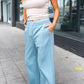 Weekend Ready Blue Grey Scuba Knit Drawstring Wide Leg Pants