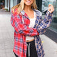 Main Attraction Red & Navy Plaid Color Block Button Down Hoodie