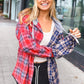 Main Attraction Red & Navy Plaid Color Block Button Down Hoodie