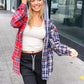 Main Attraction Red & Navy Plaid Color Block Button Down Hoodie