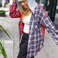 Main Attraction Red & Navy Plaid Color Block Button Down Hoodie