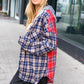 Main Attraction Red & Navy Plaid Color Block Button Down Hoodie