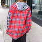 Main Attraction Red & Navy Plaid Color Block Button Down Hoodie