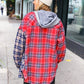 Main Attraction Red & Navy Plaid Color Block Button Down Hoodie