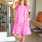 Remember Me Pink Zebra Print Tiered Ruffle Sleeve Woven Dress