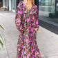 Go For It Forest & Lavender Floral Print Notched Neck Tiered Maxi Dress