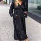 Elegant Black Elastic V Neck Tiered Satin Maxi Dress