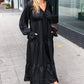 Elegant Black Elastic V Neck Tiered Satin Maxi Dress