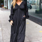 Elegant Black Elastic V Neck Tiered Satin Maxi Dress