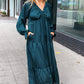 Elegant Hunter Green Elastic V Neck Tiered Satin Maxi Dress