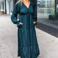 Elegant Hunter Green Elastic V Neck Tiered Satin Maxi Dress