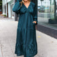 Elegant Hunter Green Elastic V Neck Tiered Satin Maxi Dress