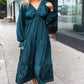 Elegant Hunter Green Elastic V Neck Tiered Satin Maxi Dress