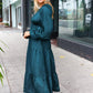 Elegant Hunter Green Elastic V Neck Tiered Satin Maxi Dress