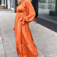 Elegant Rust Elastic V Neck Tiered Satin Maxi Dress