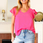 Eyes On You Fuchsia Scalloped V Neck Tulip Sleeve Top