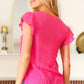 Eyes On You Fuchsia Scalloped V Neck Tulip Sleeve Top