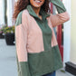 Holiday Vibes Taupe/Green Fleece Zip Up Cinched Hem Pullover