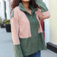 Holiday Vibes Taupe/Green Fleece Zip Up Cinched Hem Pullover