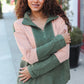 Holiday Vibes Taupe/Green Fleece Zip Up Cinched Hem Pullover