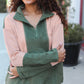 Holiday Vibes Taupe/Green Fleece Zip Up Cinched Hem Pullover