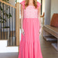 More Than Lovely Coral Floral Embroidery Dot Maxi Dress