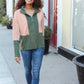 Holiday Vibes Taupe/Green Fleece Zip Up Cinched Hem Pullover