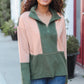 Holiday Vibes Taupe/Green Fleece Zip Up Cinched Hem Pullover