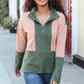 Holiday Vibes Taupe/Green Fleece Zip Up Cinched Hem Pullover