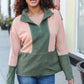 Holiday Vibes Taupe/Green Fleece Zip Up Cinched Hem Pullover