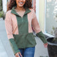 Holiday Vibes Taupe/Green Fleece Zip Up Cinched Hem Pullover