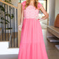 More Than Lovely Coral Floral Embroidery Dot Maxi Dress