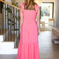 More Than Lovely Coral Floral Embroidery Dot Maxi Dress