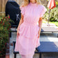 Beautiful You Blush Swiss Dot Asymmetric Tiered Smocked Lined Dress