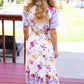 Beautiful You Ivory & Blue Floral Border Print Smocked Waist Dress