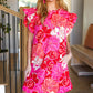 True Love Pink & Red Floral Smocked Ruffle Sleeve Dress