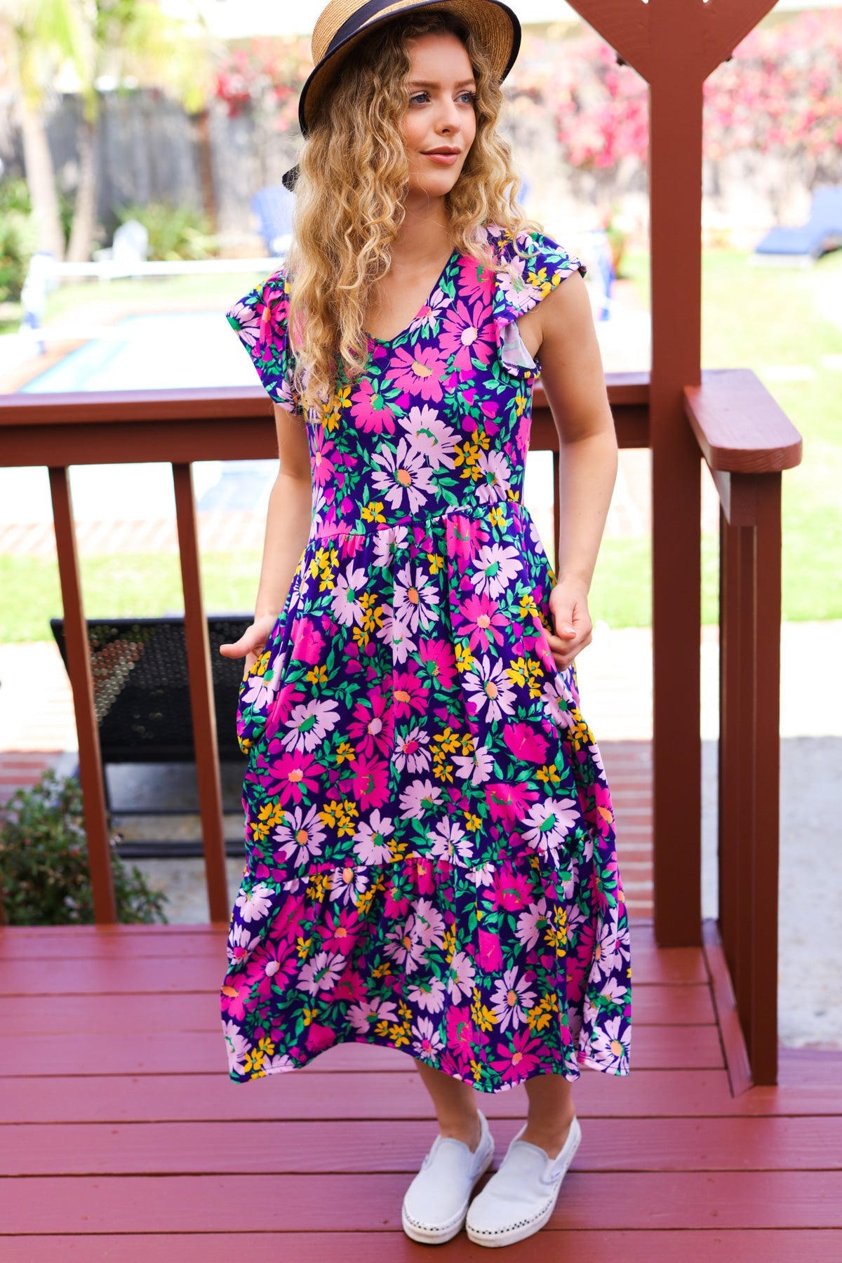 Diva Dreams Navy & Lilac Floral Fit & Flare Midi Dress