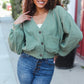 Weekend Ready Green Boyfriend Button Down Cropped Jacket