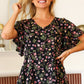 Summer Vibes Black Floral Print V Neck Babydoll Crepe Top