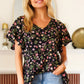 Summer Vibes Black Floral Print V Neck Babydoll Crepe Top