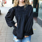 Be Your Best Black Satin Shirred Yoke Frilled Mock Neck Top