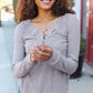 Femme Taupe Cotton Blend Rib Crochet Button Down Pullover