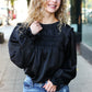 Be Your Best Black Satin Shirred Yoke Frilled Mock Neck Top