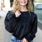 Be Your Best Black Satin Shirred Yoke Frilled Mock Neck Top