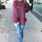 Be Your Best Wine Satin Shirred Yoke Frilled Mock Neck Top