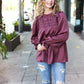 Be Your Best Wine Satin Shirred Yoke Frilled Mock Neck Top