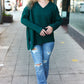 Casual Chic Hunter Green Oversized V Neck Rib Knit Sweater